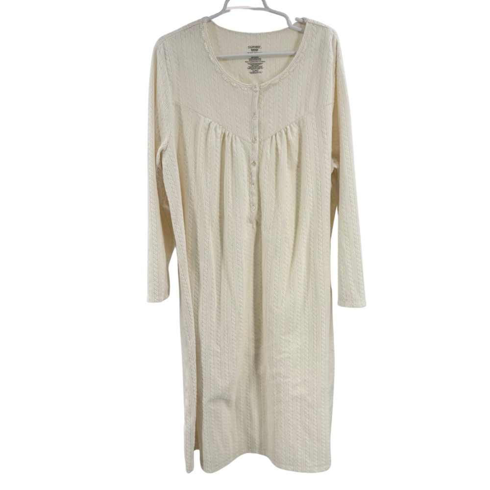 Women's Cream Cable Knit Pajama nightgown long Simply Basic 3X plus size cozy